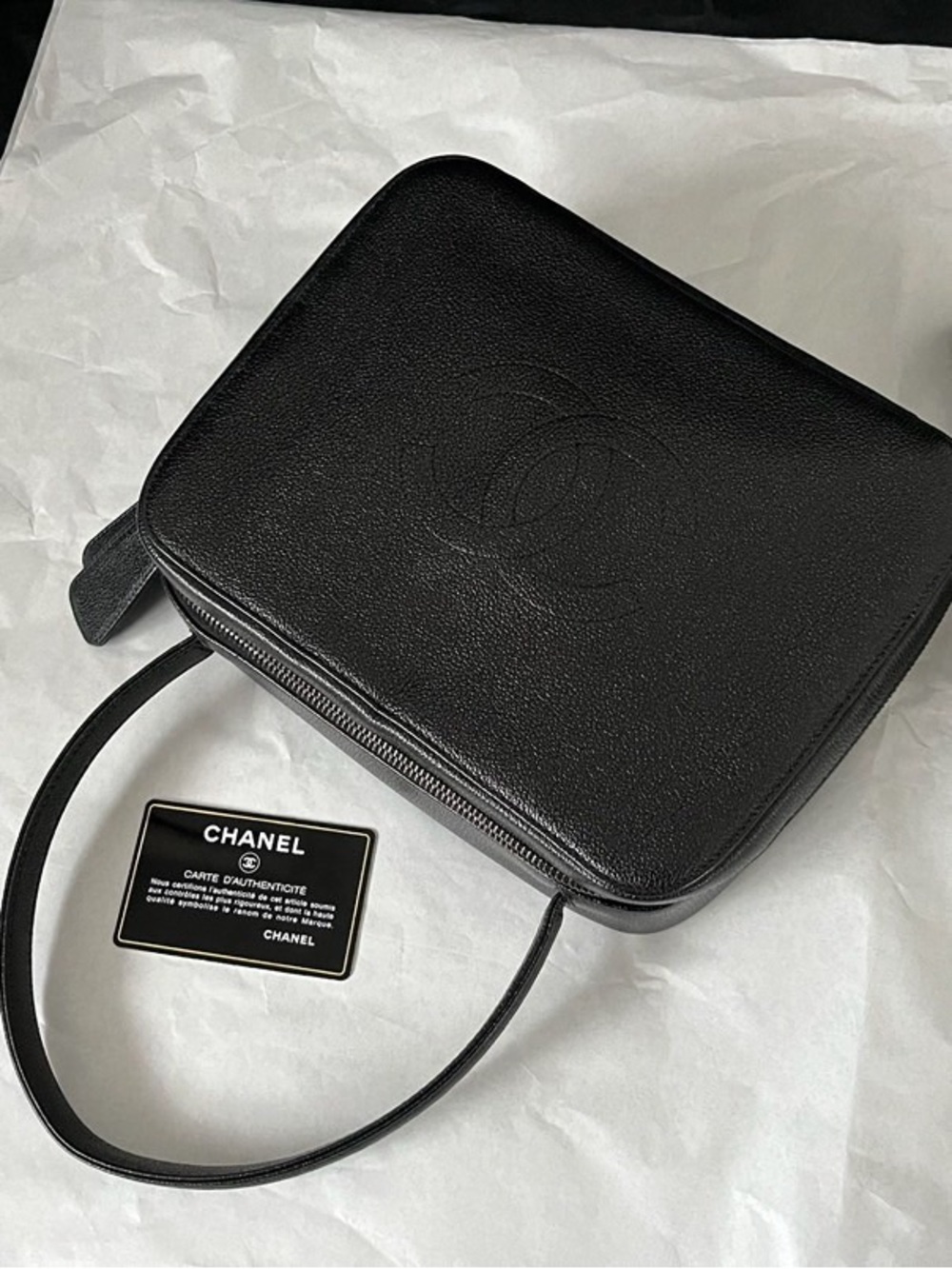 CHANEL Vintage Black Caviar Leather Square Vanity Bag